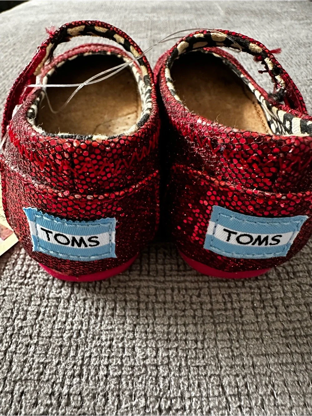 TOMS Kids Red Glitter Mary Jane Shoes with Strap